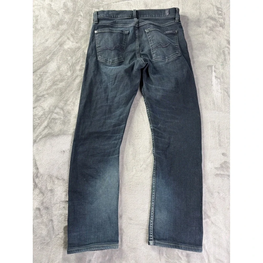 VTG USA 7 For All Mankind Jeans Slimmy Mens 31x28 Blue Embroidered Stretch